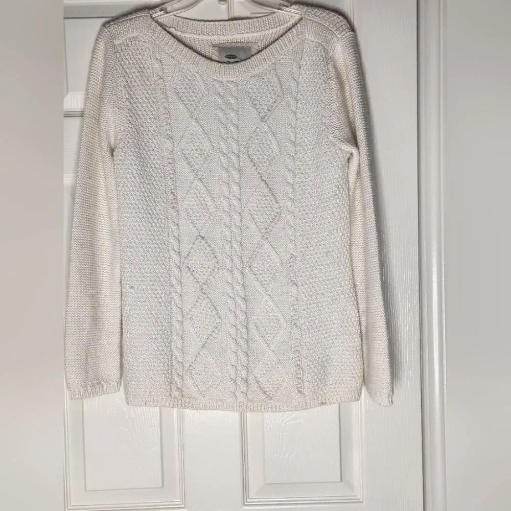 Bob Timberlake M CreamWhite WOOL MOHAIR Blend Cable Knit Lngslve Women's Sweater